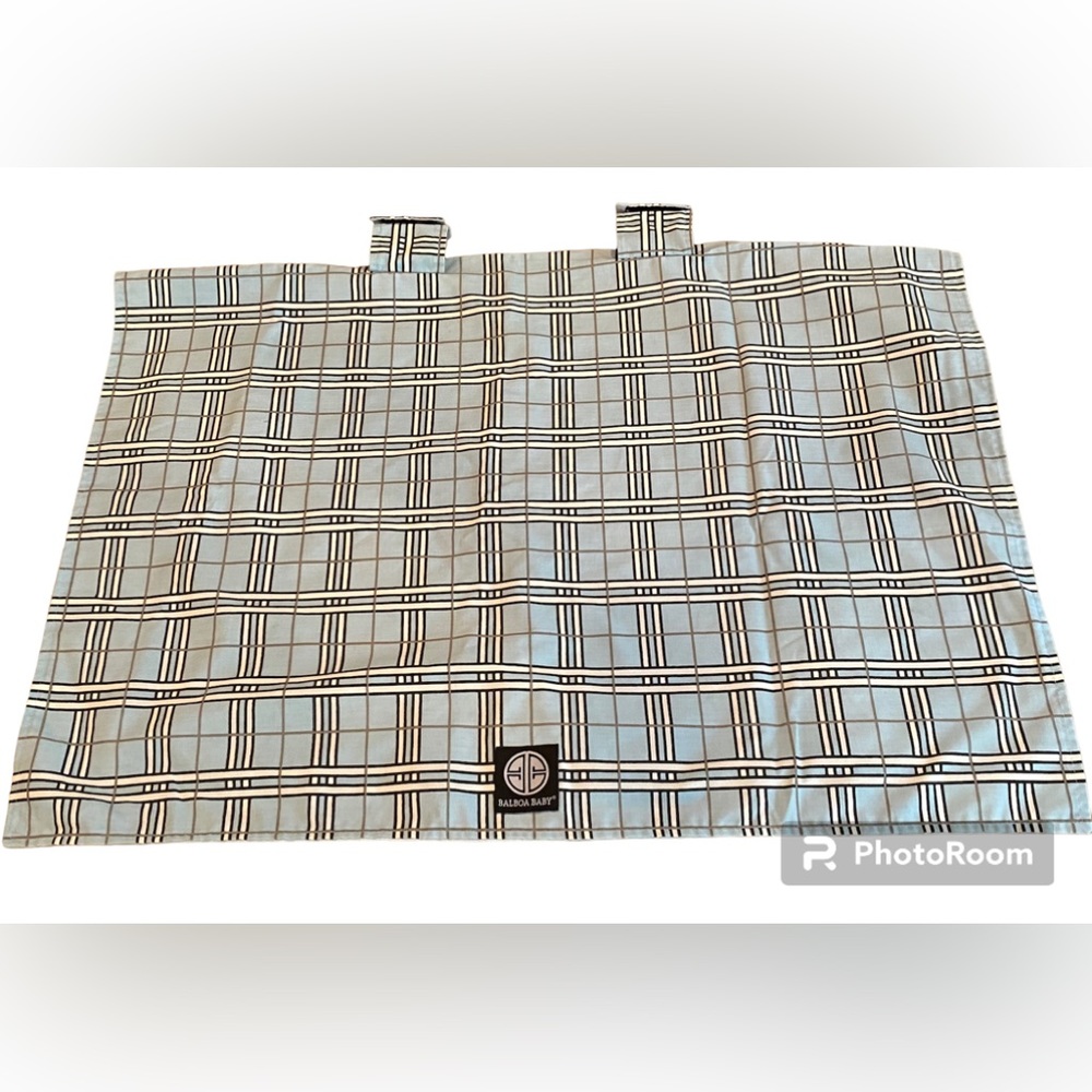 Balboa Baby Car seat Canopy Cover In Blue & Black Plaid 💯% cotton. 42x30”
